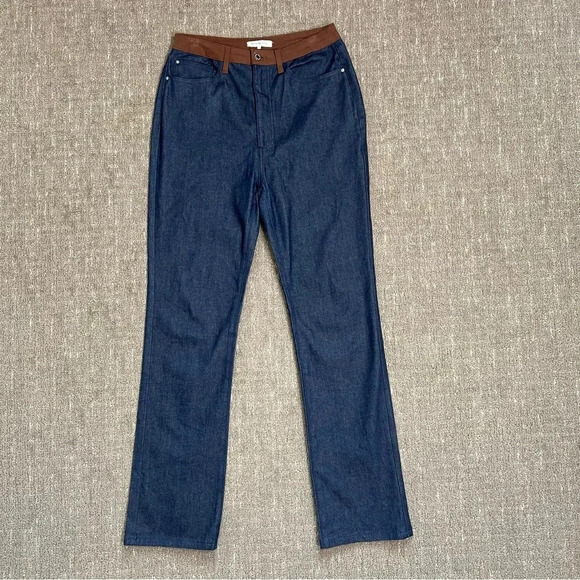 WeWoreWhat Icon Straight Leg Jean Size 31 Blue Denim with Brown Accent Pockets - Picture 10 of 11